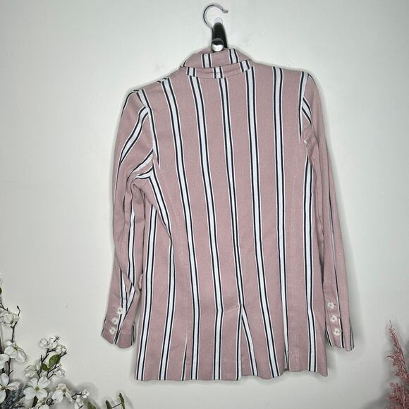 FREE POPLE Uptown Girl Double Breasted Blazer Pink Stripe {3R54} - Picture 6 of 9